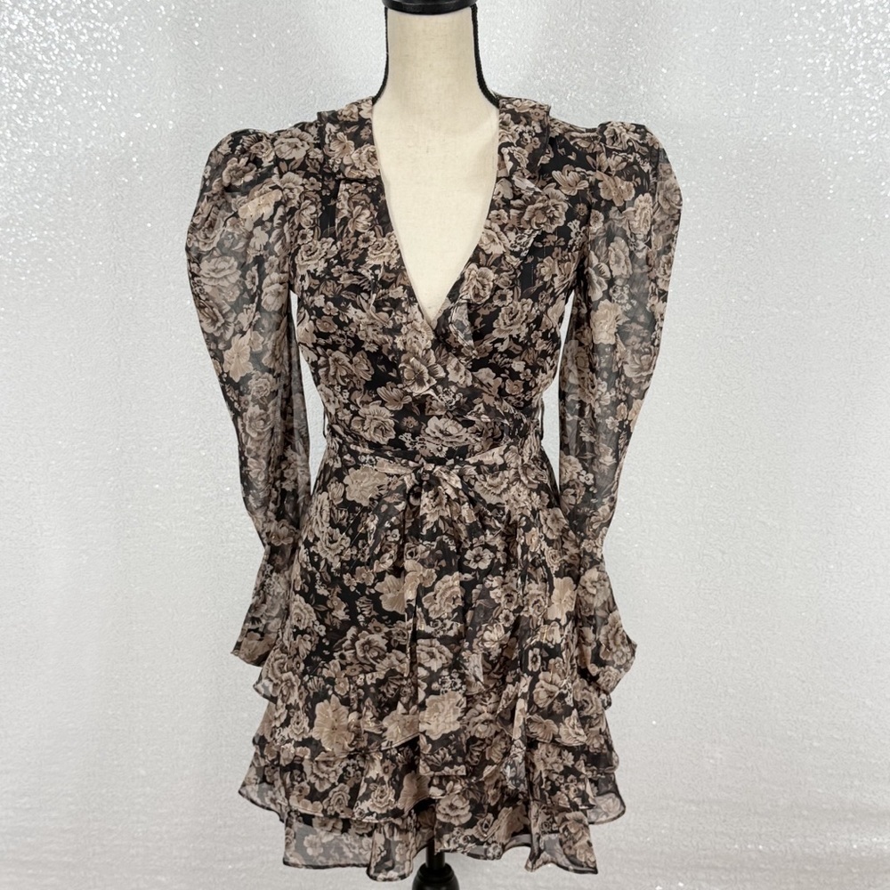 Bardot Winona Black and Cream Floral Long Sleeve Dress size small - Picture 2 of 16